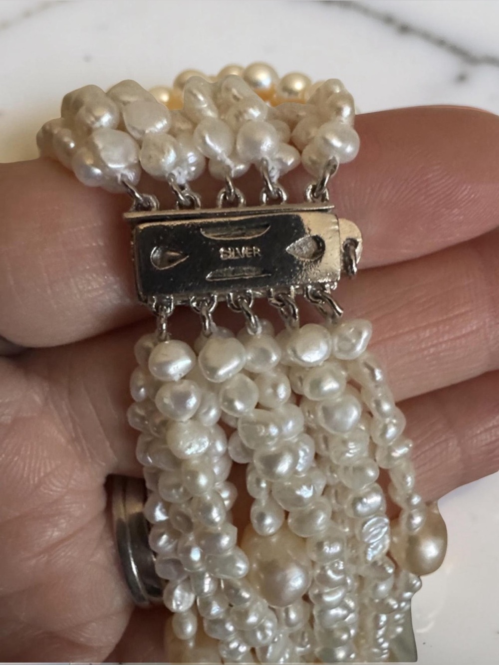 Silver Multi-Strand Freshwater Pearl Necklace - Picture 6 of 6